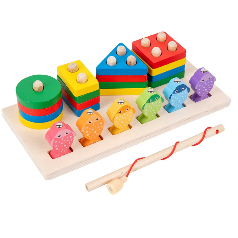 

Montessori Toys for Toddlers Wooden Sorting Stacking Fishing Toys for Baby Shape Sorter Color Stacker Preschool Kids Wood Gifts