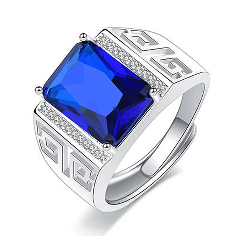 Silver Men's Rings Royal Sapphire Gemstone Jewelry Accessories Open Adjustable Carved Ring Wedding Party Gift
Silver Men's Rings Royal Sapphire Gemstone Jewelry Accessories Open Adjustable Carved Ring Wedding Party Gift