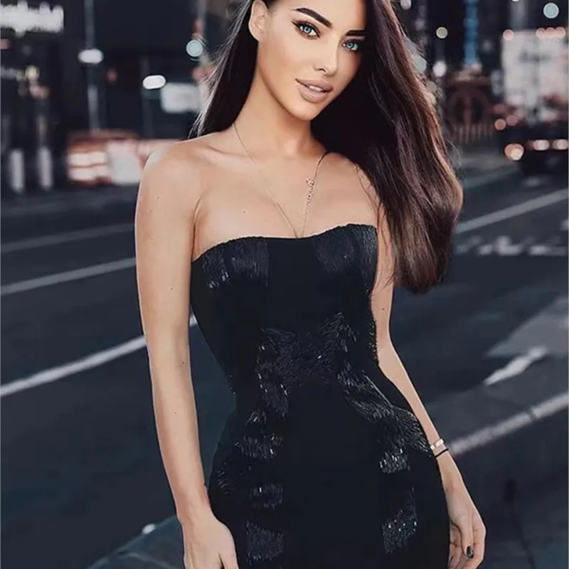 2022 Summer Elegant Night Club Party Woman Dress Sexy Bodycon Bandage Strapless Mini Dresses Sequins Black Vestidos
2022 Summer Elegant Night Club Party Woman Dress Sexy Bodycon Bandage Strapless Mini Dresses Sequins Black Vestidos