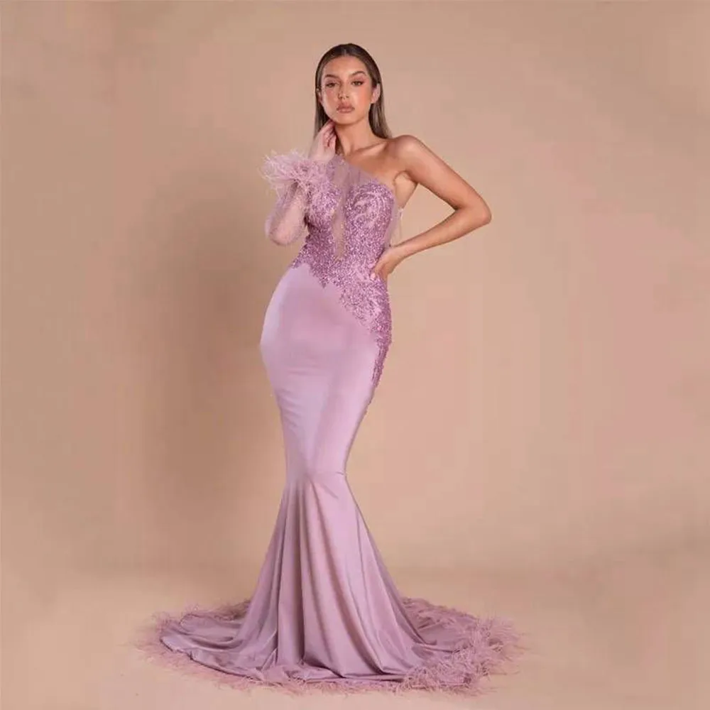 Elfin Dubai One Shouder Mermaid Evening Dresses Luxury Lace Feathers Prom Gowns Arabic Formal Party Dress Robe De Soiree YF170
Elfin Dubai One Shouder Mermaid Evening Dresses Luxury Lace Feathers Prom Gowns Arabic Formal Party Dress Robe De Soiree YF170