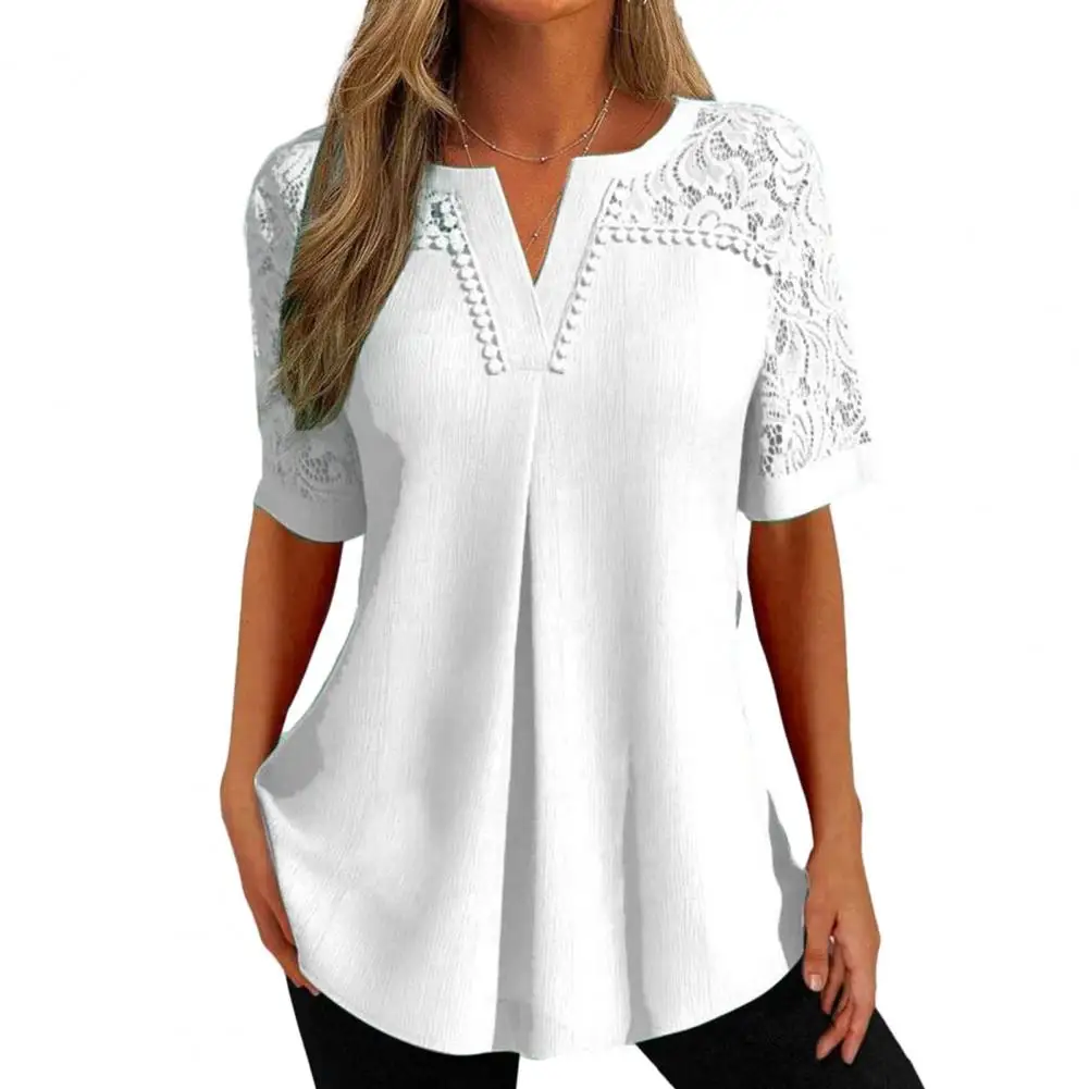 Casual Women T-shirt Summer V-neck See-through Embroidery Floral Lace Stitching Short Sleeve Loose Hem Pullover Tops Women
Casual Women T-shirt Summer V-neck See-through Embroidery Floral Lace Stitching Short Sleeve Loose Hem Pullover Tops Women