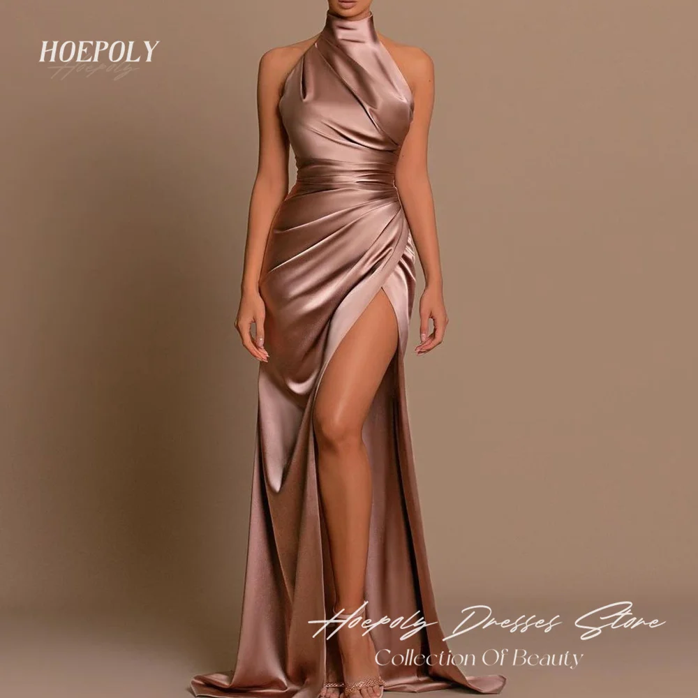 

Hoepoly Halter Elegant Trumpet USA Euro Evening Dresses High Split Formal Occasion Floor-Length Cocktail Prom Gown Sexy Women