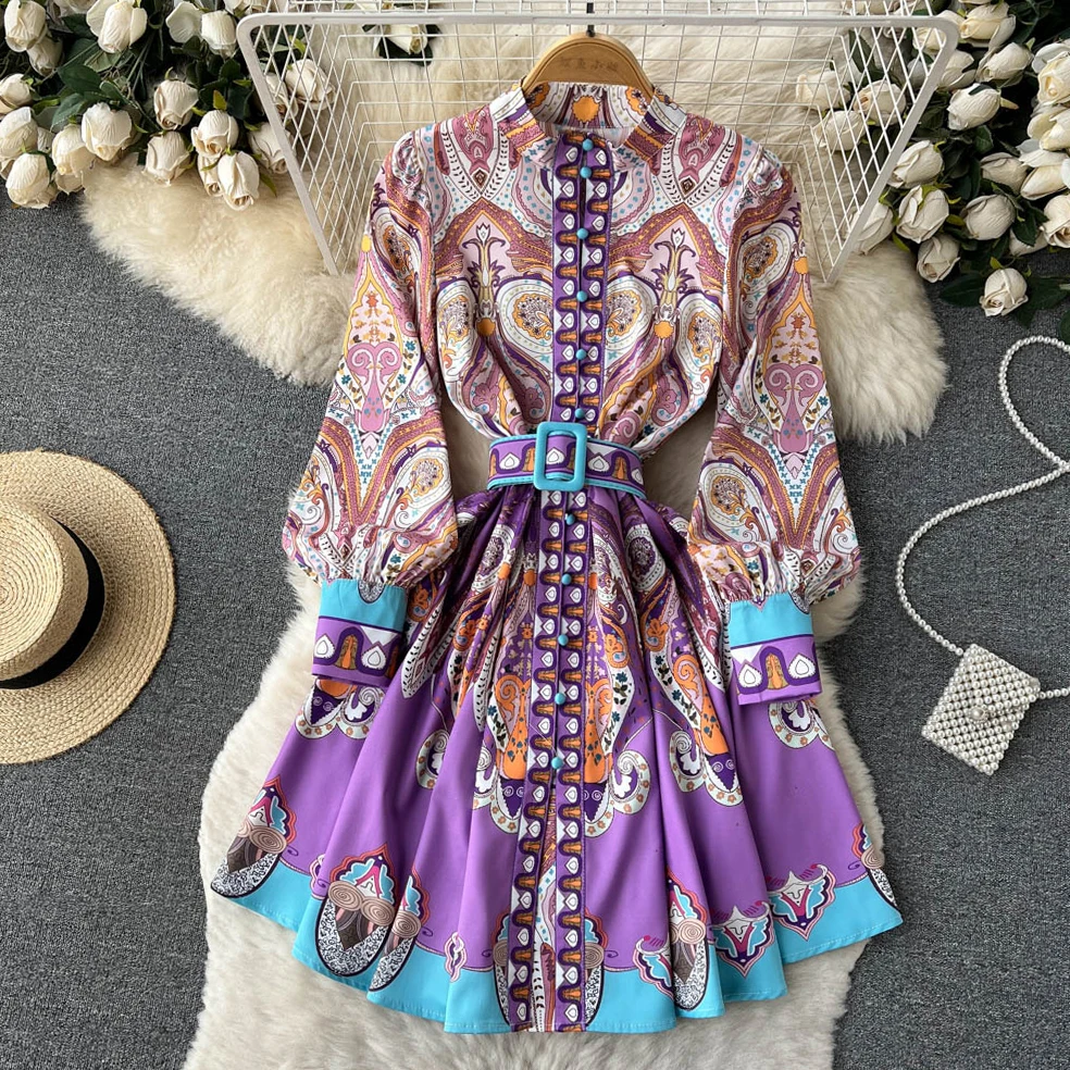 Spring and Autumn New Retro Print Ethnic Wind Bubble Sleeve Ruffle Edge Mid-length Single-breasted Pleated A-line Dress
Spring and Autumn New Retro Print Ethnic Wind Bubble Sleeve Ruffle Edge Mid-length Single-breasted Pleated A-line Dress
