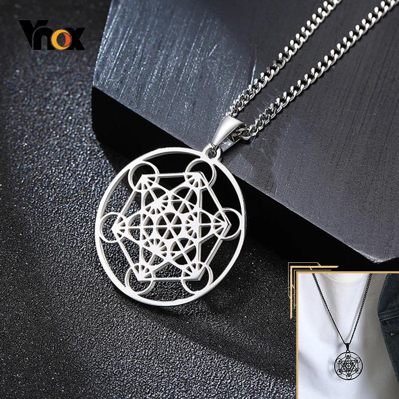 

Vnox Metatron Cube Necklace for Men Women,Yoga Hindu Buddhism Tree of Flower Hollow Stainless Steel Statement Pendant, 24" Chain