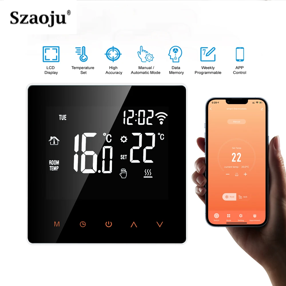 SZaoju Tuya WiFi Smart Thermostat Electric Floor Heating Water Gas Boiler Temperature Remote Controller Work With Google Alexa
SZaoju Tuya WiFi Smart Thermostat Electric Floor Heating Water Gas Boiler Temperature Remote Controller Work With Google Alexa