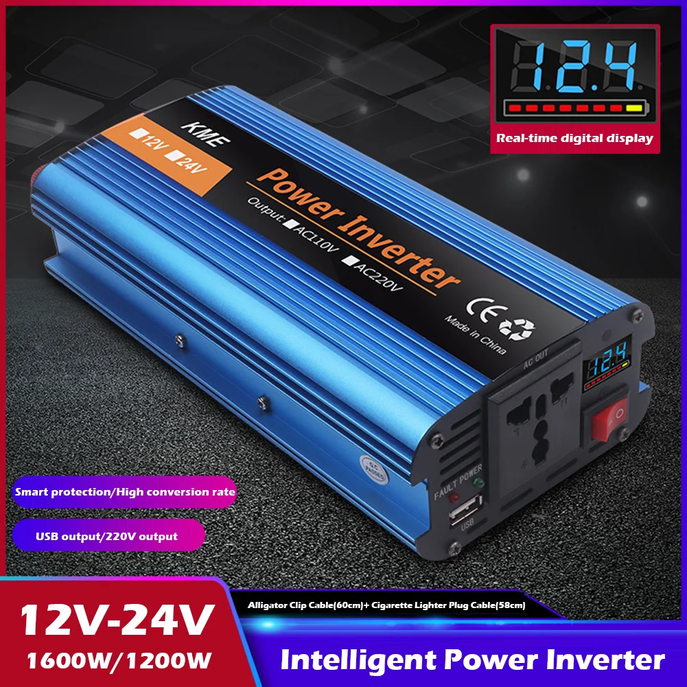 1200W 1600W DC 12V to AC 220V Portable Car Power Inverter Charger Converter Adapter Universal EU Socket Auto Accessories
1200W 1600W DC 12V to AC 220V Portable Car Power Inverter Charger Converter Adapter Universal EU Socket Auto Accessories