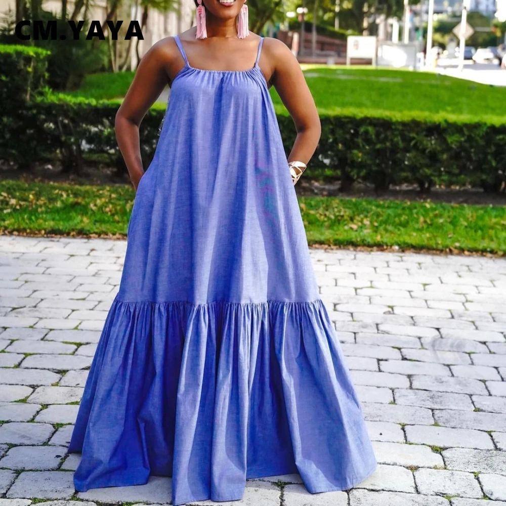 Summer African Dresses for Women Blue Sleeveless Spaghetti Strap Bandage Loose Floor-length Dresses Casual High Street Outfits
Summer African Dresses for Women Blue Sleeveless Spaghetti Strap Bandage Loose Floor-length Dresses Casual High Street Outfits