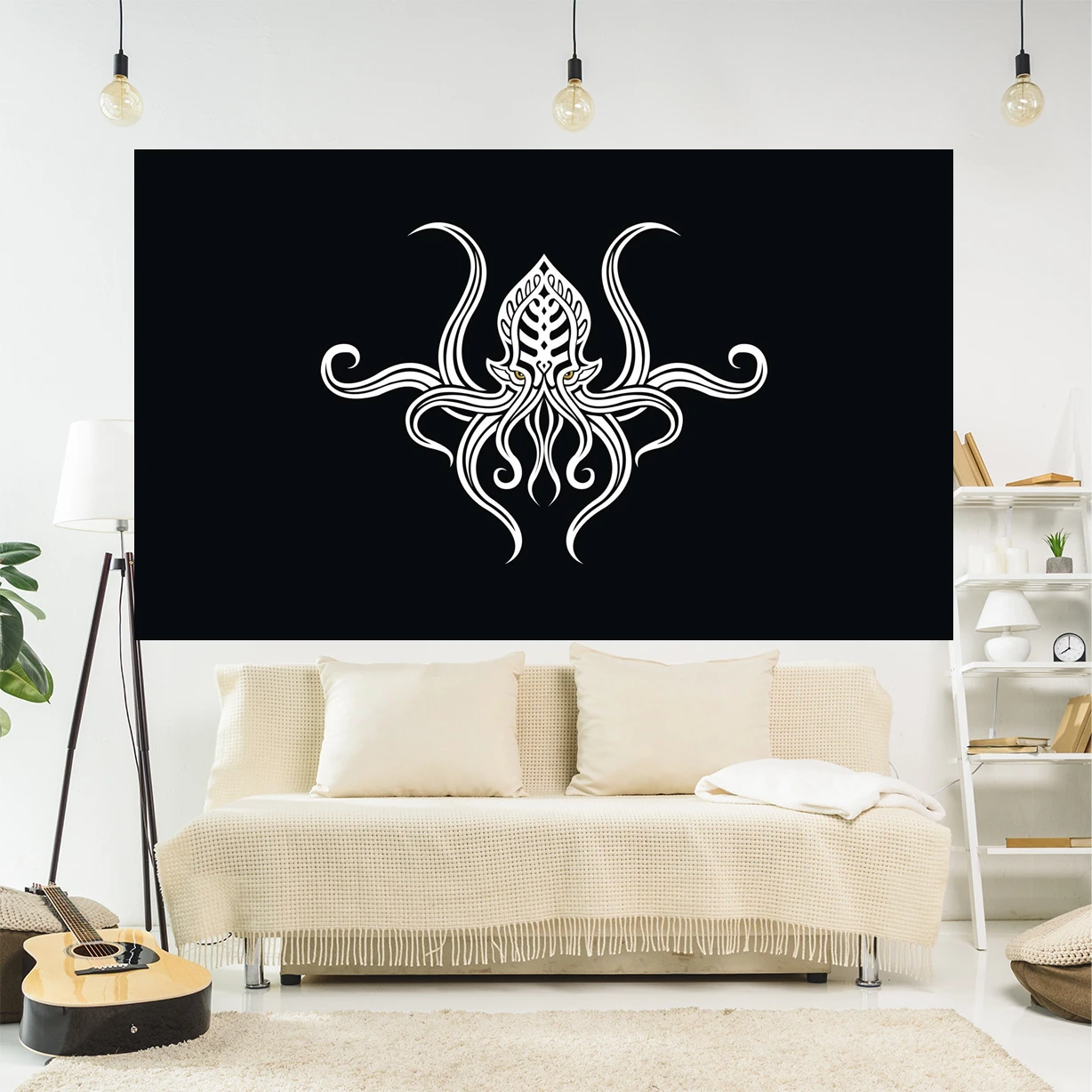 

Simple Vintage Style Logo Octopus Monster Background Decoration Wall Tapestry Polyester Material Home Bedroom