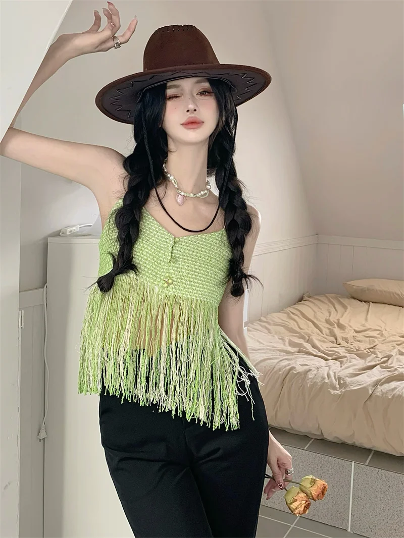Women's Sexy Long Tassels Tank Top Summer Lady High Street Holiday Camisole Solid Color Single Breasted Camis Top
Women's Sexy Long Tassels Tank Top Summer Lady High Street Holiday Camisole Solid Color Single Breasted Camis Top