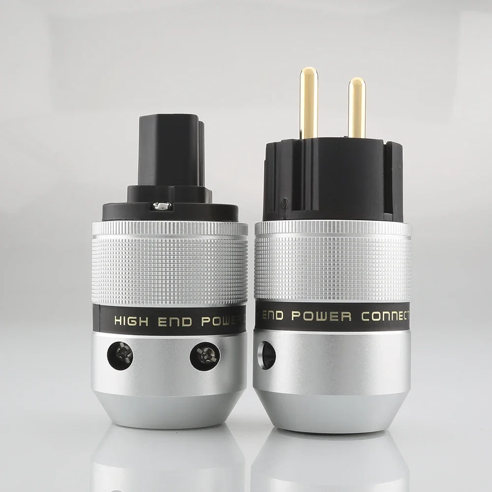 Hi End Audio Алюминиевый позолоченный разъем питания Schuko + гнездовая вилка IEC