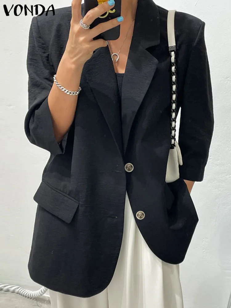 Women Autumn Blazer 2023 VONDA Elegant Thin Coats Casual 3/4 Sleeve Streetwear Blazer Casual Loose Lapel Button Office OL Coats
Women Autumn Blazer 2023 VONDA Elegant Thin Coats Casual 3/4 Sleeve Streetwear Blazer Casual Loose Lapel Button Office OL Coats