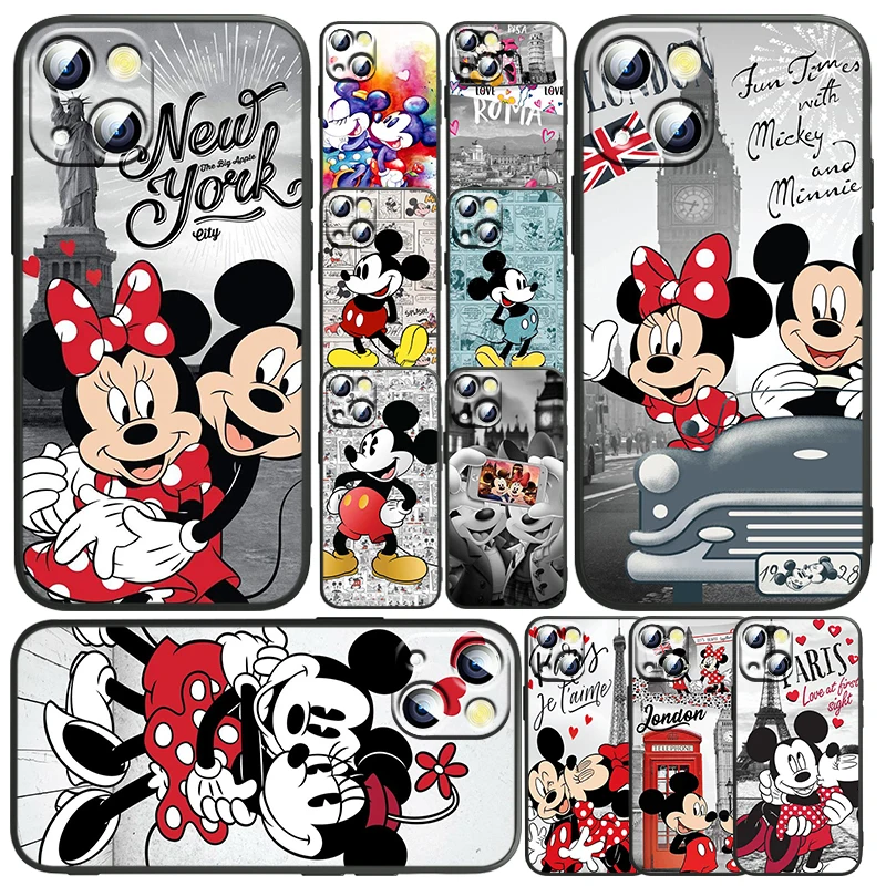 

Paris Mickey Minne Art Phone Case For Apple iPhone 14 13 12 11 SE XS XR X 7 8 6 mini Plus Pro MAX Soft Funda Black Cover