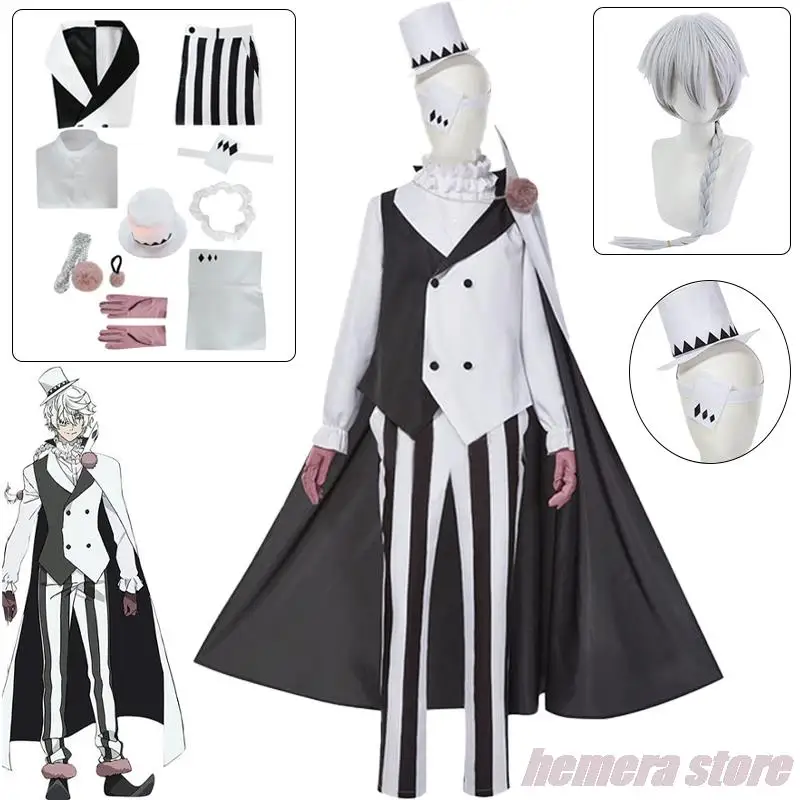 Nikolai Gogol Bungo Stray Dogs Season 4 Cosplay Costume Hat Wig Cloak Anime The Overcoat White Black Uniform Gloves Eye Patch
Nikolai Gogol Bungo Stray Dogs Season 4 Cosplay Costume Hat Wig Cloak Anime The Overcoat White Black Uniform Gloves Eye Patch