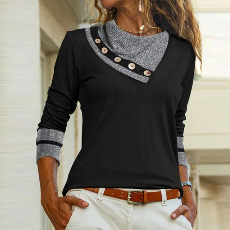 New Women Long Sleeve Patchwork Women's T-shirts Vintage Slim O-Neck Tops Blusas Fall Winter Harajuku Stitching Button Tee Shirt
New Women Long Sleeve Patchwork Women's T-shirts Vintage Slim O-Neck Tops Blusas Fall Winter Harajuku Stitching Button Tee Shirt