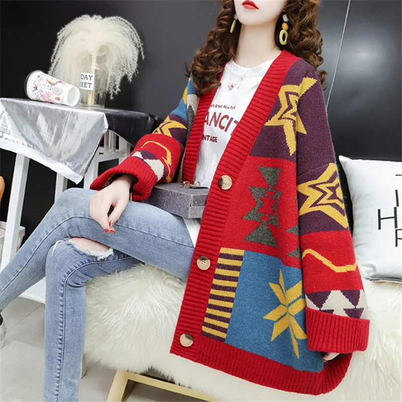 Mid-length Embroidery Knitted Sweater Women Loose Cardigan Jumpers Ladies Red Blue V-Neck Long Sleeve Knit Jackets Coat Female
Mid-length Embroidery Knitted Sweater Women Loose Cardigan Jumpers Ladies Red Blue V-Neck Long Sleeve Knit Jackets Coat Female