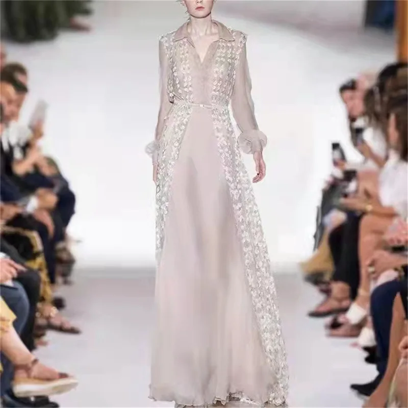 Женское модельное платье макси, элегантное розовое платье с цветочной вышивкой и длинным рукавом, лето 2022 
Женское модельное платье макси, элегантное розовое платье с цветочной вышивкой и длинным рукавом, лето 2022