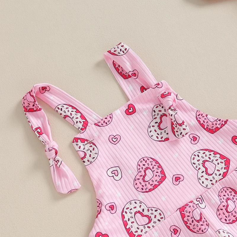 

Baby Girl Overalls Valentine s Day Donut Print Sleeveless Flared Romper Jumpsuit for Newborn Toddler Cute Clothes