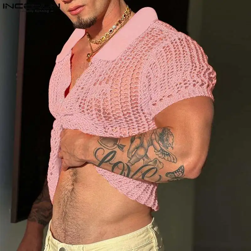 2023 Men Shirt Mesh Transparent Hollow Out Lapel Short Sleeve Men Clothing Streetwear Sexy Solid Fashion Camisas S-5XL INCERUN
2023 Men Shirt Mesh Transparent Hollow Out Lapel Short Sleeve Men Clothing Streetwear Sexy Solid Fashion Camisas S-5XL INCERUN