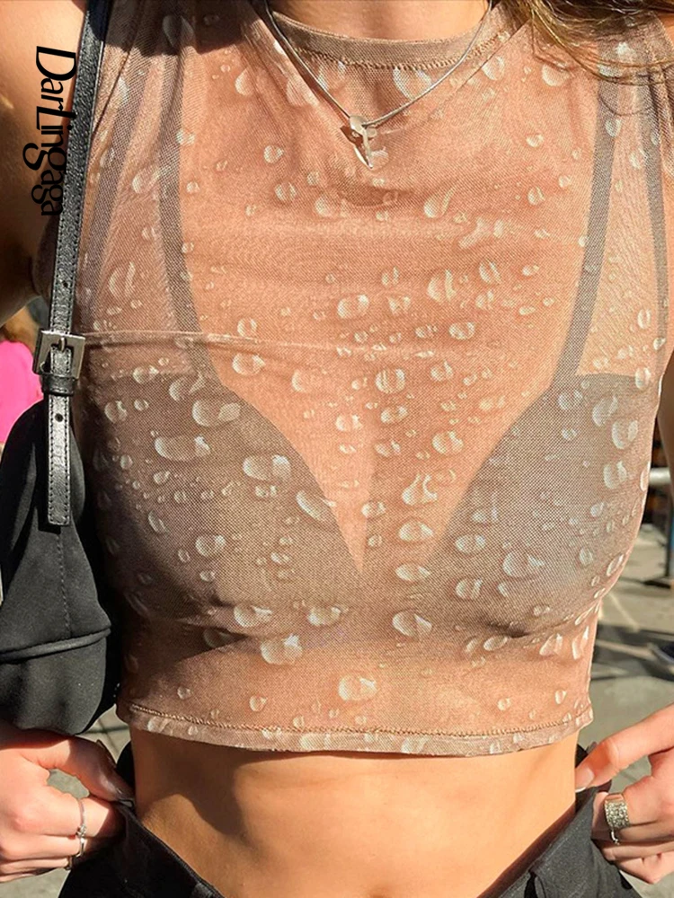 Darlingaga Fashion Printed See Through Mesh Top Women Summer Sexy Sleeveless Vest Club Party Cropped Tank Top Skinny Outfits Hot 
Darlingaga Fashion Printed See Through Mesh Top Women Summer Sexy Sleeveless Vest Club Party Cropped Tank Top Skinny Outfits Hot