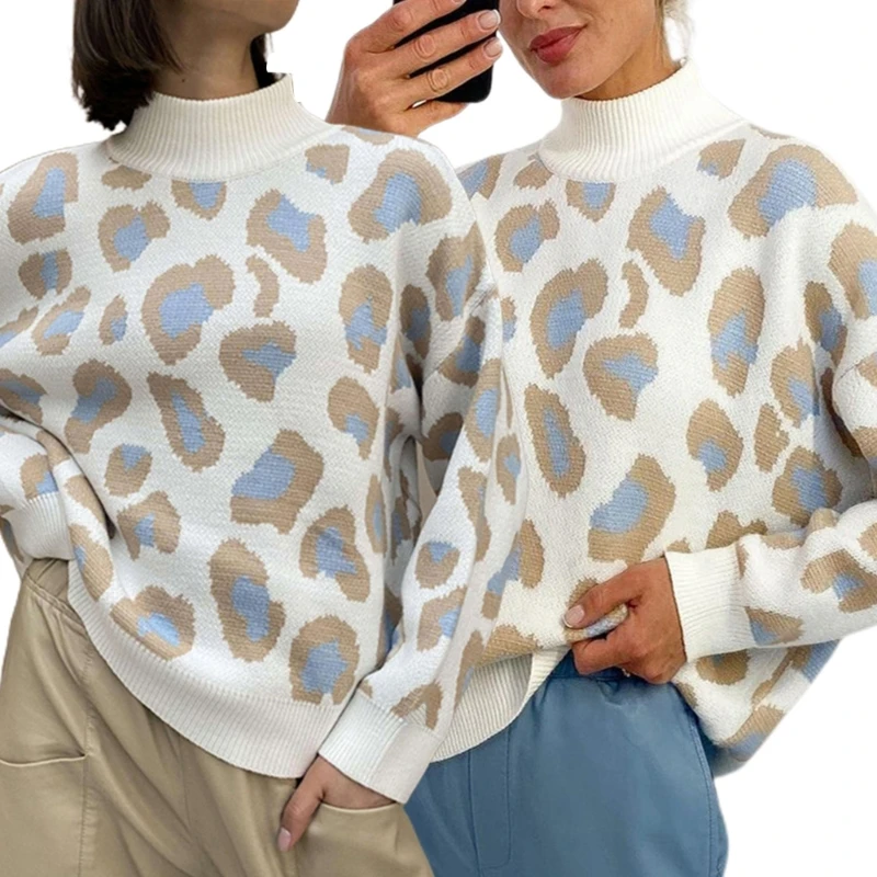 Winter Women's Sweater Leopard Print Animal Basic White Turtleneck Casual Oversize Jumper Vintage Warm Knitted Sweaters A5KE
Winter Women's Sweater Leopard Print Animal Basic White Turtleneck Casual Oversize Jumper Vintage Warm Knitted Sweaters A5KE
