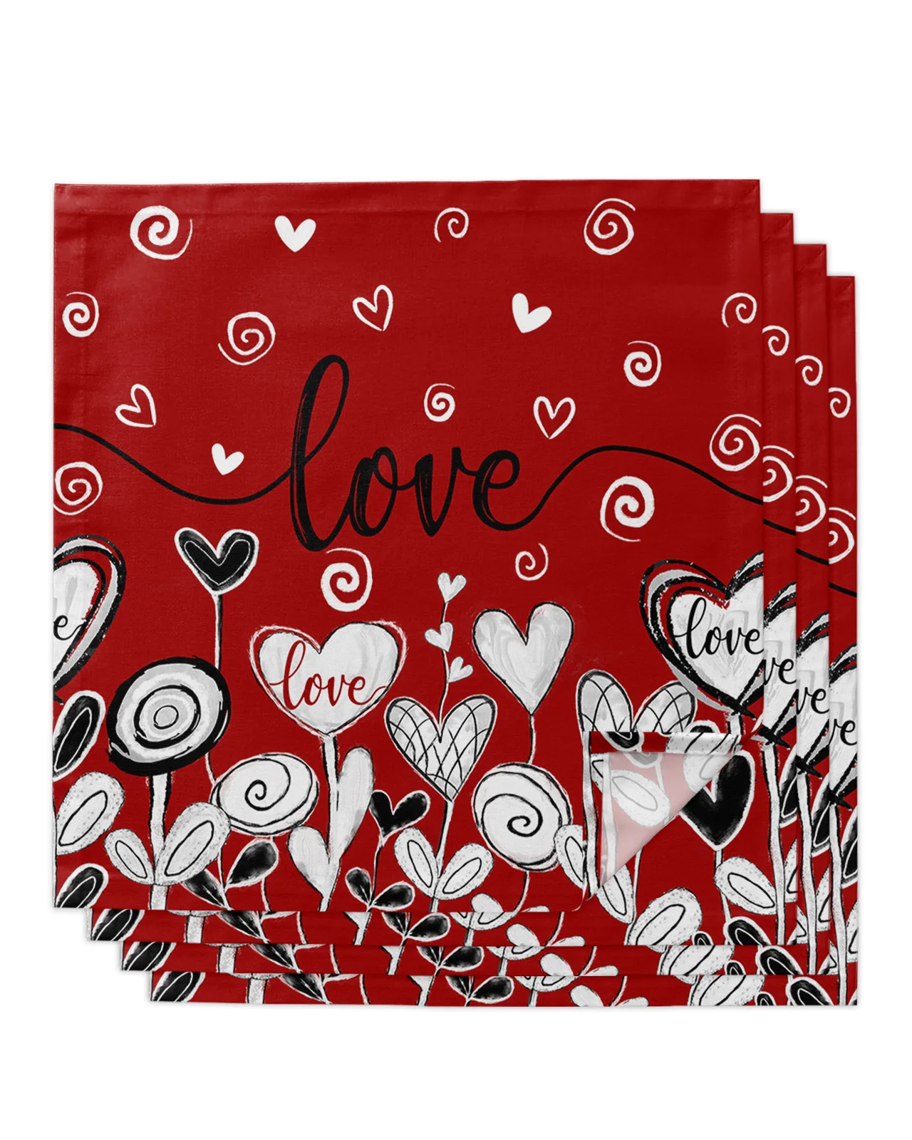 

4pcs Valentine'S Day Love Tree Red Square 50cm Table Napkin Party Wedding Decoration Table Cloth Kitchen Dinner Serving Napkins
