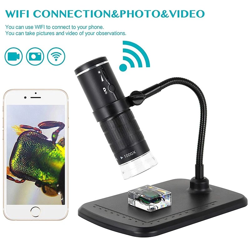Цифровой микроскоп с Wi-Fi, ручная Беспроводная HD-камера для осмотра с увеличением 50X-1000, с гибкой подставкой, для iPhone, Android
Цифровой микроскоп с Wi-Fi, ручная Беспроводная HD-камера для осмотра с увеличением 50X-1000, с гибкой подставкой, для iPhone, Android