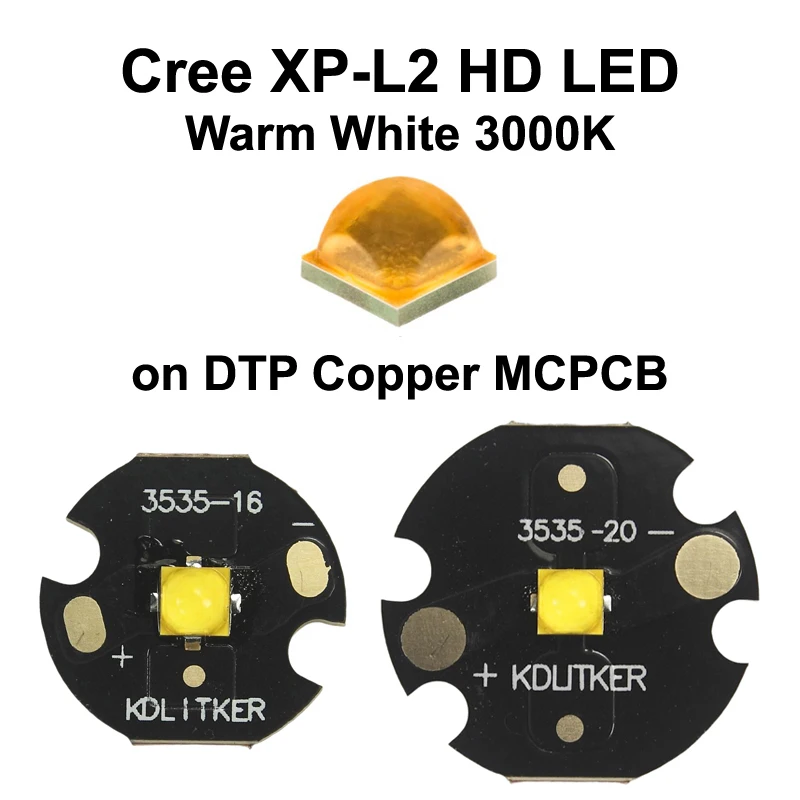 

Cree XP-L2 HD Warm White 3000K SMD 3535 LED Emitter Flashlight Toruch DIY Search Yellow Light