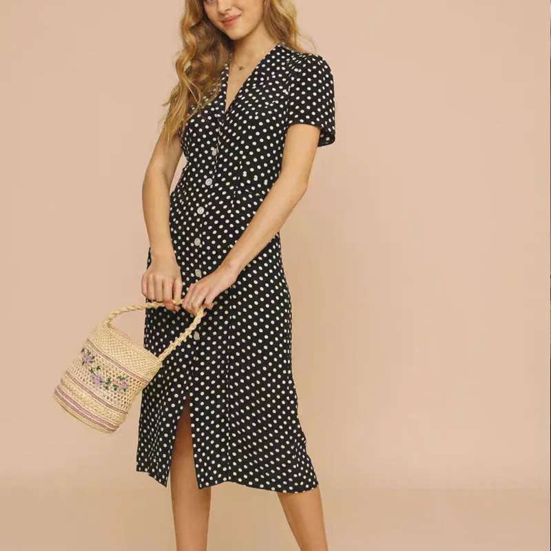 Rouj* Women's Summer Dresses Single Breasted Short Sleeve Cardigan French Vintage Dot Slim Long Women's Tea Break Dresses
Rouj* Women's Summer Dresses Single Breasted Short Sleeve Cardigan French Vintage Dot Slim Long Women's Tea Break Dresses