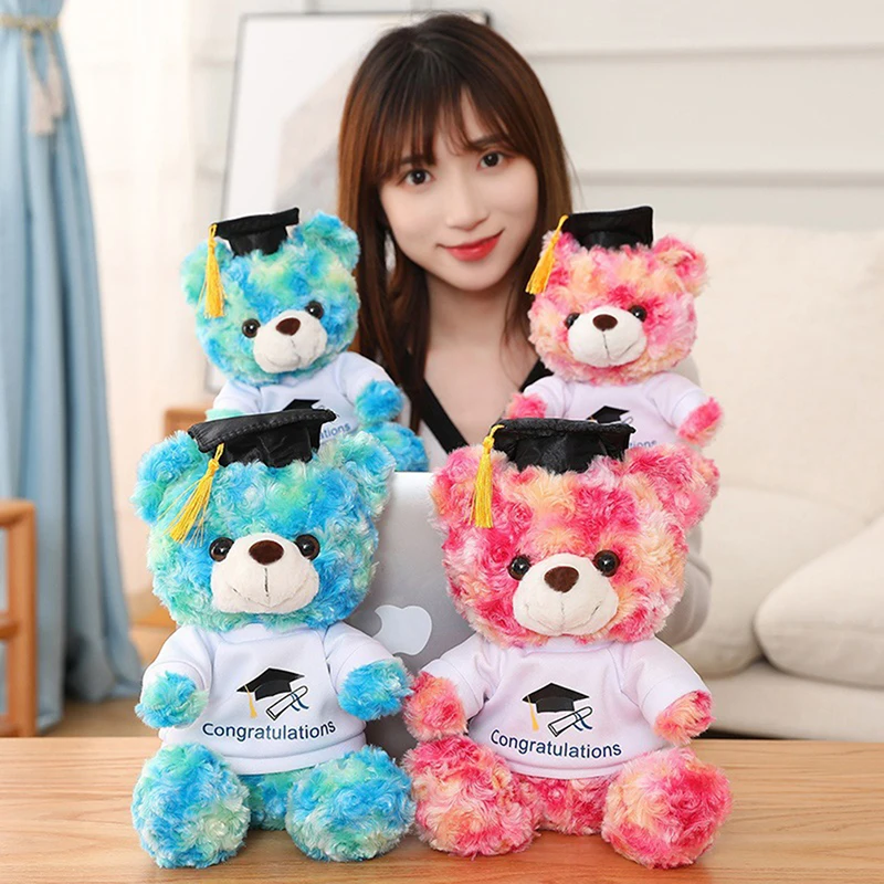 

23cm Lovely Dr. Bear Plush Toy Stuffed Soft Colorful Kawaii Teddy Bear Animal Dolls Graduation Birthday Gifts For Kids Girls