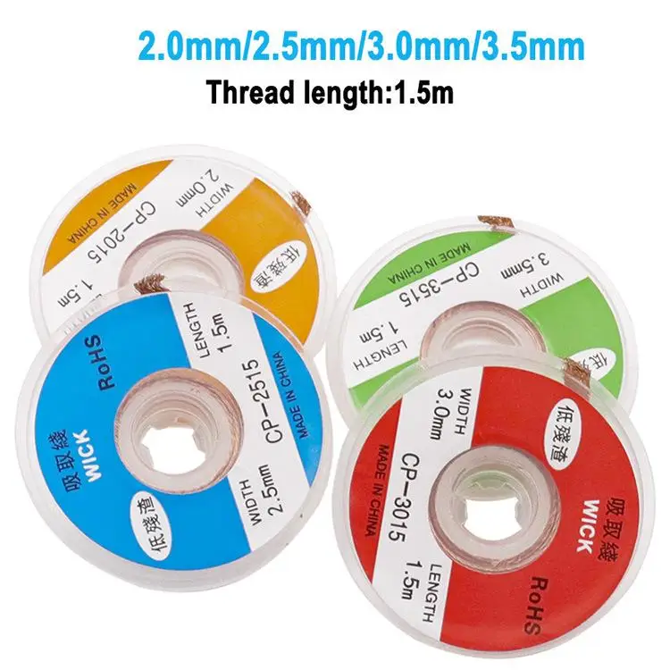 2mm 2.5mm 3mm 3.5mm Width 1.5M Length Welding Wires Desoldering Braid Solder Remover Wick Wire Cord Flux BGA Repair Tool
2mm 2.5mm 3mm 3.5mm Width 1.5M Length Welding Wires Desoldering Braid Solder Remover Wick Wire Cord Flux BGA Repair Tool