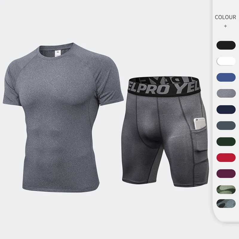 Men's Tracksuits Tight Elastic Quick-Drying Training Fitness Running T-Shirt Short-Sleeved Shorts Set
Men's Tracksuits Tight Elastic Quick-Drying Training Fitness Running T-Shirt Short-Sleeved Shorts Set