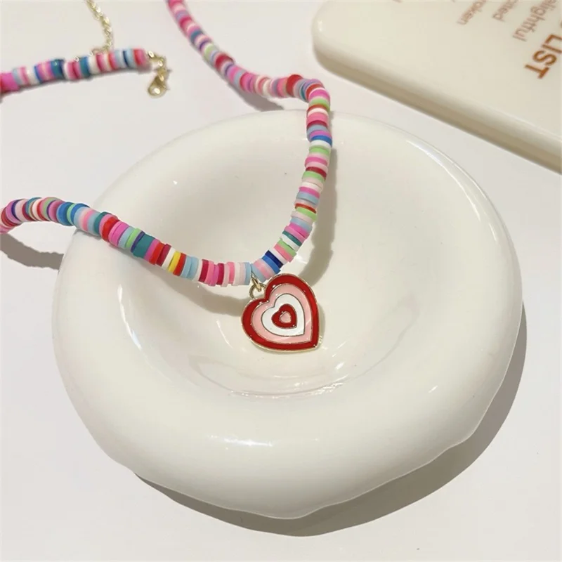 Candy Color Love Pendant Necklace Sweet and Lovely Color Contrast Versatile Neck Chain Clavicle Chain Necklace for Women 
Candy Color Love Pendant Necklace Sweet and Lovely Color Contrast Versatile Neck Chain Clavicle Chain Necklace for Women