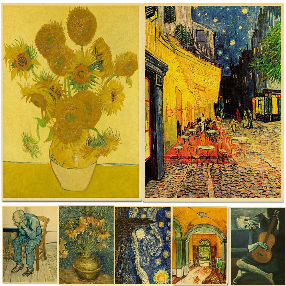 

Famous Oil Painting Collection Posters Van Gogh Works Retro Kraft Paper Home Cafe Decor Print Aesthetic Art Wall