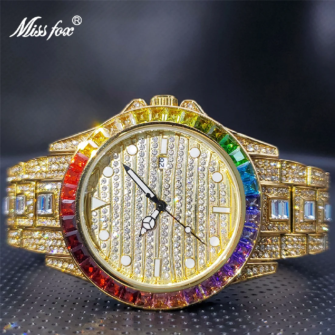 18K Gold Montre Homme Luxe Rainbow Diamond Fashion Man Watch Luminous Calendar Ice Out Quartz Wristwatch Froze Droshipping
18K Gold Montre Homme Luxe Rainbow Diamond Fashion Man Watch Luminous Calendar Ice Out Quartz Wristwatch Froze Droshipping