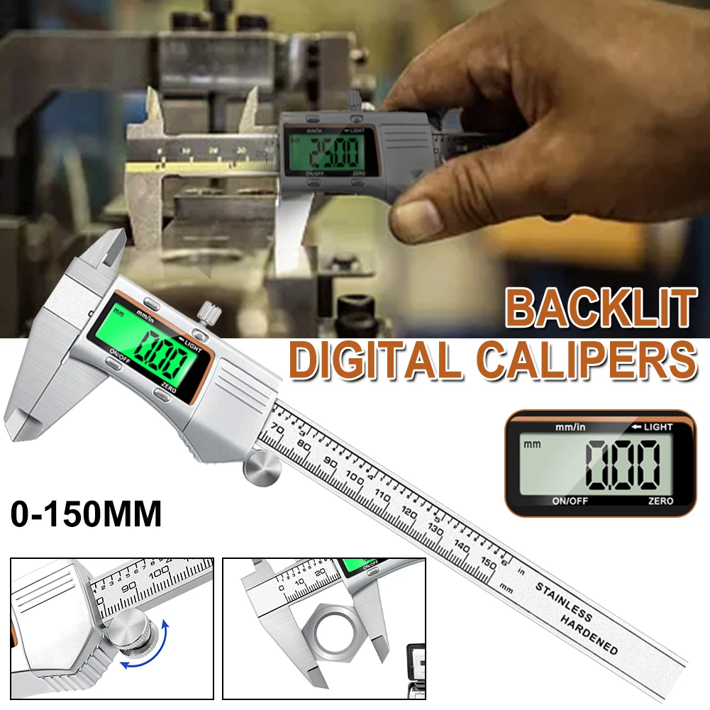 150mm/0-6 inch Electronic LCD Digital Vernier Caliper Measure Stainless Steel Fiber Gauge Height Measuring Instruments Tool
150mm/0-6 inch Electronic LCD Digital Vernier Caliper Measure Stainless Steel Fiber Gauge Height Measuring Instruments Tool