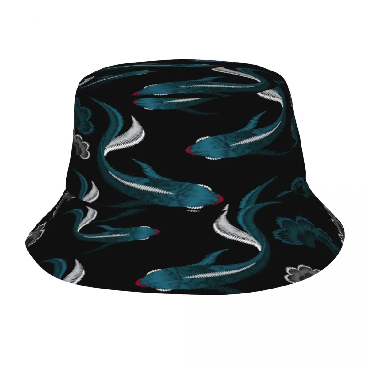 

Embroidery Blue Ethnic Koi Fish Unisex Casual Sun Hat Bucket Hat for Men Women Bob Hip Hop Caps Summer Fisherman Hat Panama