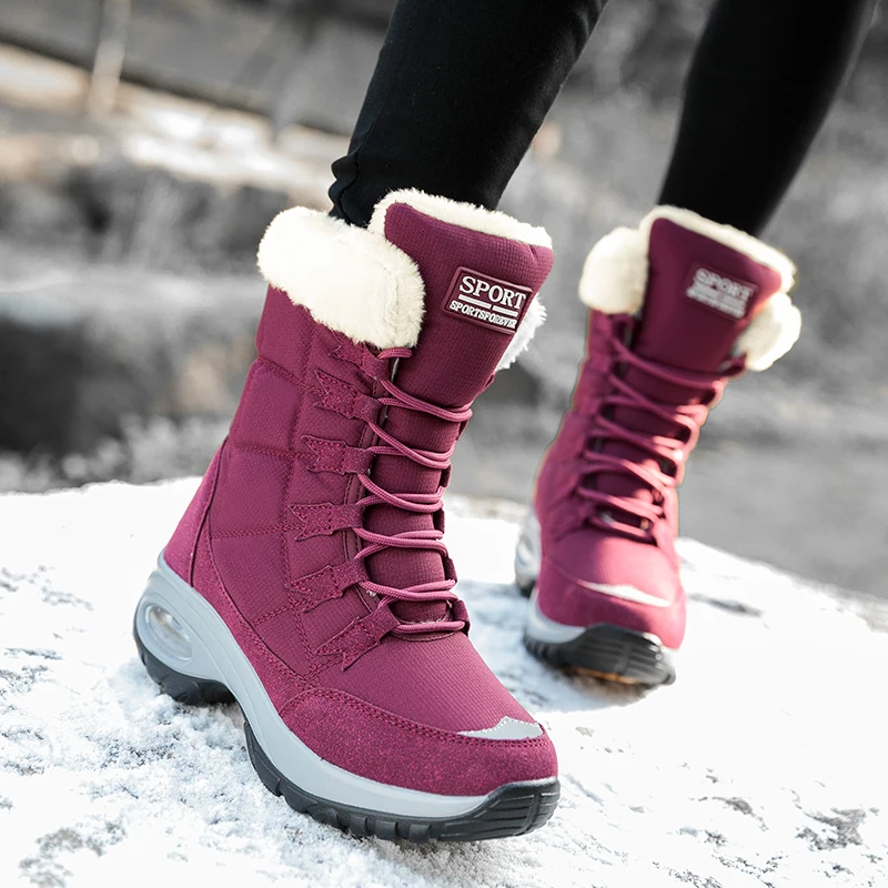 

Women Platform Ankle Boots Winter Keep Warm Wedges Snow Boots Plush Waterproof Ladies Mid-Calf Comfortable Booties Botines Mujer