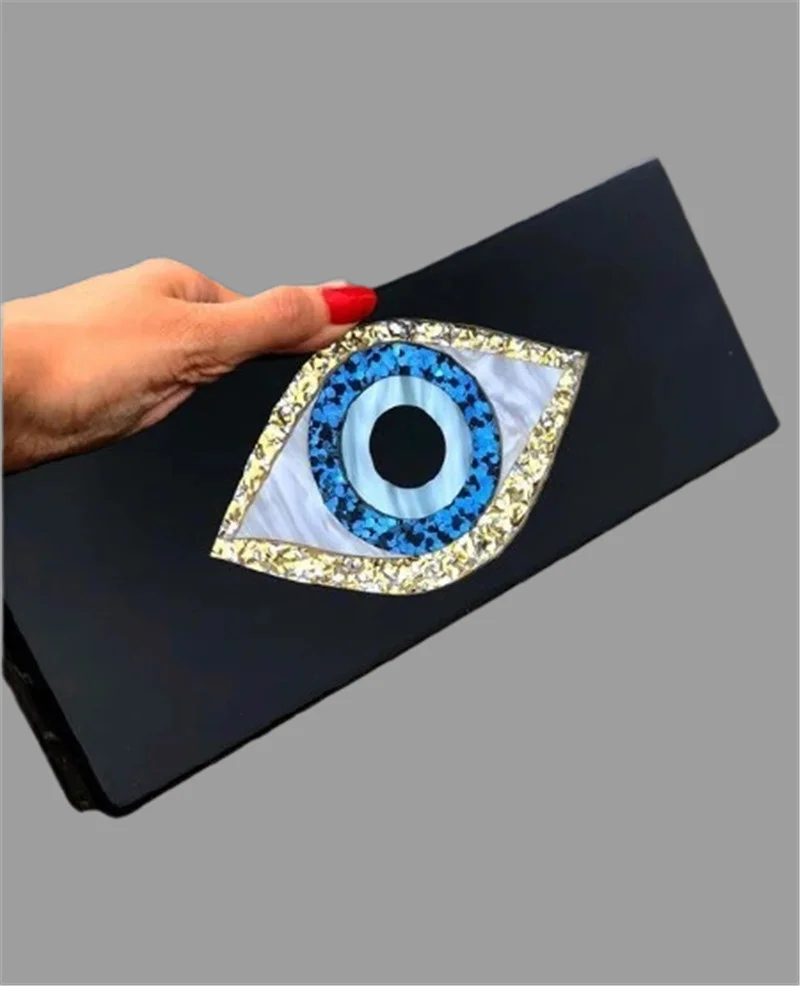 

solid black pearl white 25 cm X 10 cm long size acrylic box clutches bags handbag women brand evil eye cartoon evileye party bag