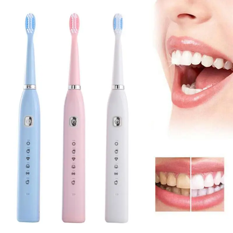 

6 Modes Sonic Electric Toothbrush With 4 Replacement Brushheads For Couple Family Rechargeable Washable Whitening Teeth Brush