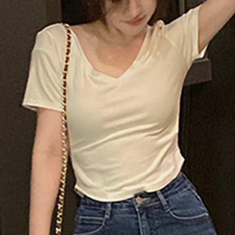 Укороченный женский топ с V-образным вырезом, белый Повседневный базовый пикантный уличный топ с резинкой, черный топ с коротким рукавом, на ...
Укороченный женский топ с V-образным вырезом, белый Повседневный базовый пикантный уличный топ с резинкой, черный топ с коротким рукавом, на ...