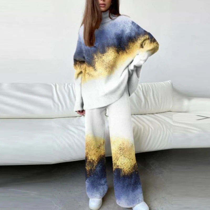Fashion Print Sweatshirt Suits Elegant High Neck Long Sleeve Pullover Tops And Wide Leg Pants Outfit Casual Tracksuits Women Set
Fashion Print Sweatshirt Suits Elegant High Neck Long Sleeve Pullover Tops And Wide Leg Pants Outfit Casual Tracksuits Women Set
