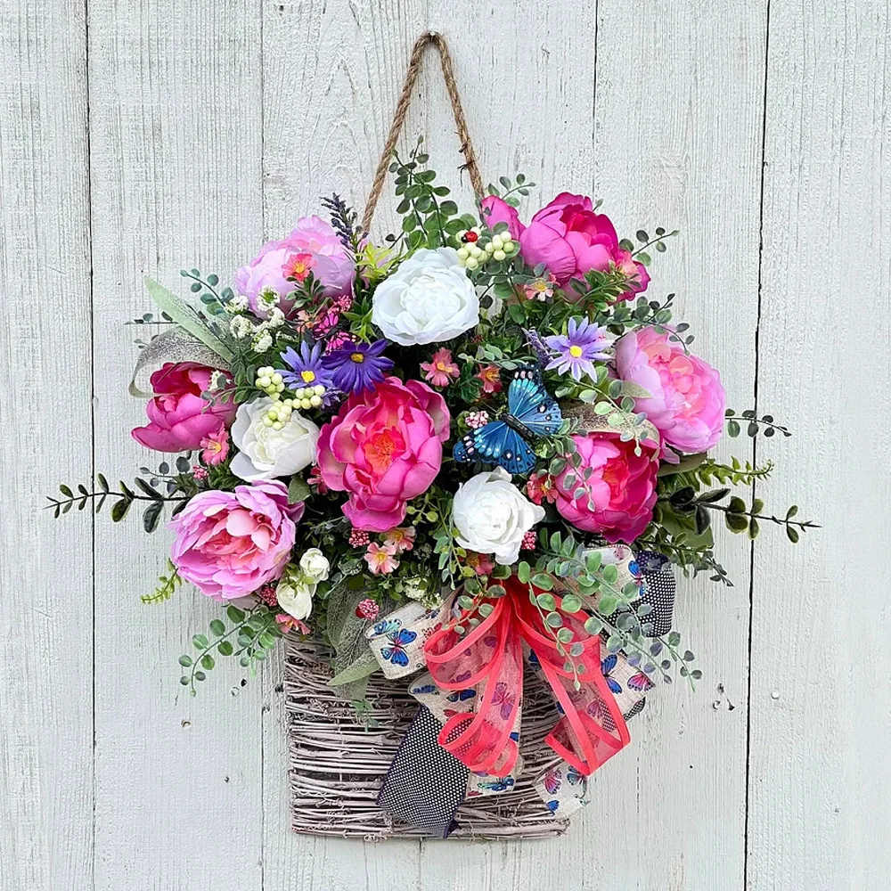 Spring Summer Flower Basket Wreath Front Door Artificial Wildflower with Bow Wall Hanging Wedding Birthday Party Home Decoration
Spring Summer Flower Basket Wreath Front Door Artificial Wildflower with Bow Wall Hanging Wedding Birthday Party Home Decoration