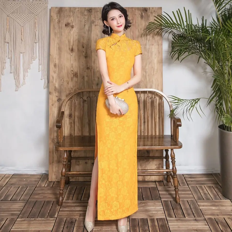 Yellow Lace Cheongsam Short Sleeve Sexy Vintage Dress Wedding Costumes Elegant Qipao 5xl Rose Red Chinese Evening Dress 2022
Yellow Lace Cheongsam Short Sleeve Sexy Vintage Dress Wedding Costumes Elegant Qipao 5xl Rose Red Chinese Evening Dress 2022