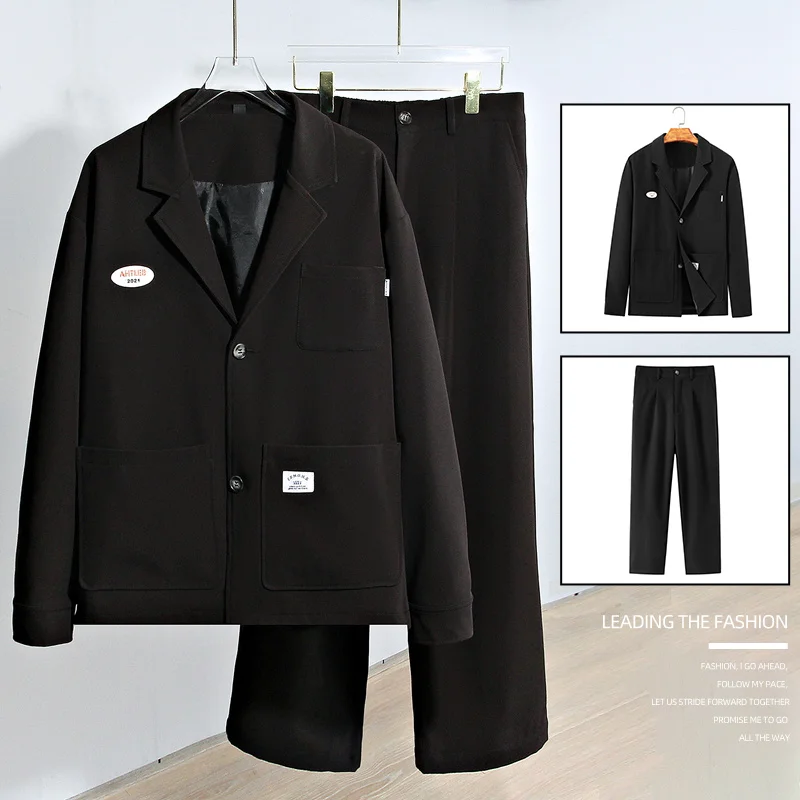 Fashion Korean Style Slim-fit Men's Jacket and Solid Color Loose Trousers Two-piece Streetwear Casual Suit Men
Fashion Korean Style Slim-fit Men's Jacket and Solid Color Loose Trousers Two-piece Streetwear Casual Suit Men