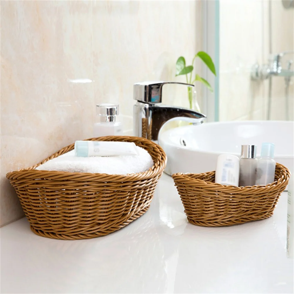 Imitation Rattan Basket Bread Tray Serving For Food Fruit Dessert Snack Cosmetic Desktop Storage Basket Bathroom Kitchen Storage
Imitation Rattan Basket Bread Tray Serving For Food Fruit Dessert Snack Cosmetic Desktop Storage Basket Bathroom Kitchen Storage
