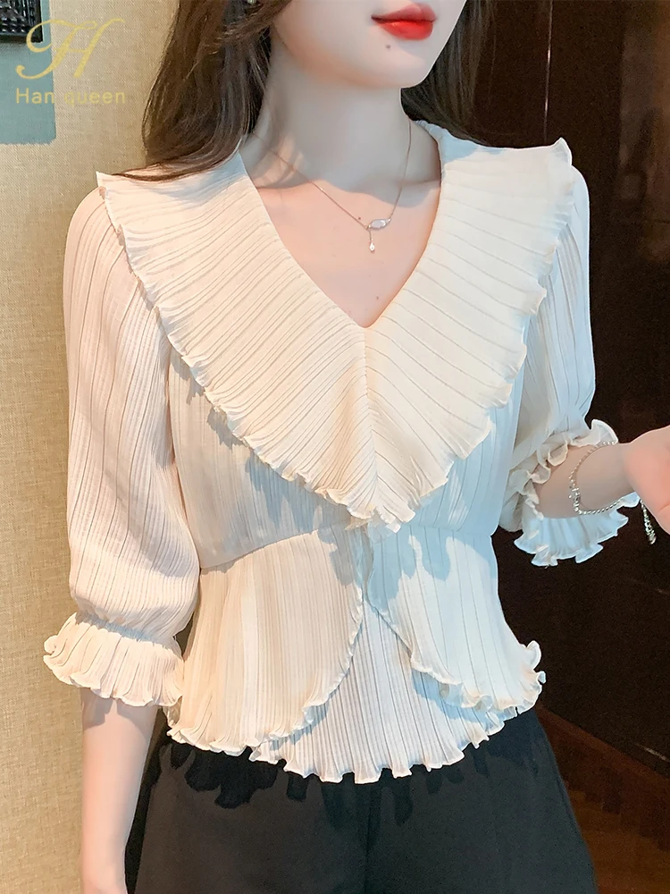 Новая Осенняя элегантная свободная плиссированная шифоновая блузка H Han Queen, Женские базовые повседневные блузки, винтажные рубашки, просты...
Новая Осенняя элегантная свободная плиссированная шифоновая блузка H Han Queen, Женские базовые повседневные блузки, винтажные рубашки, просты...