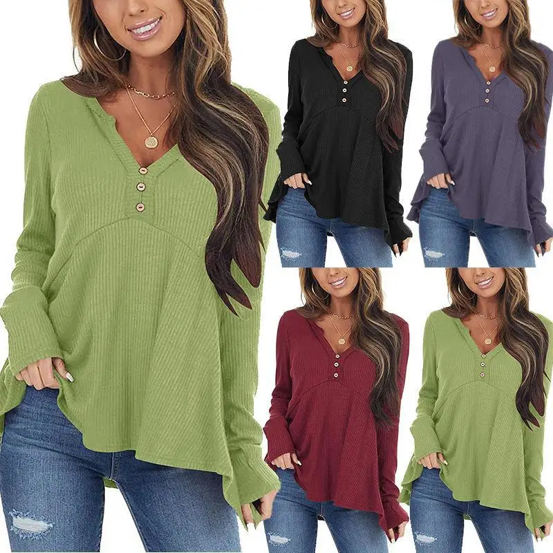 Brand Women's Button V-neck Long Sleeve Underlay 2023 Spring New Solid Loose Comfortable Underlay
Brand Women's Button V-neck Long Sleeve Underlay 2023 Spring New Solid Loose Comfortable Underlay