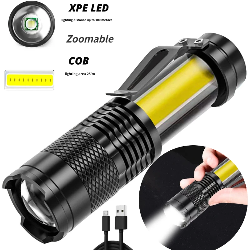 Mini Rechargeable LED Flashlight XPE+COB Lamp Beads Waterproof Zoomable Spotlight Multi-function Torch Adventure Camping Light
Mini Rechargeable LED Flashlight XPE+COB Lamp Beads Waterproof Zoomable Spotlight Multi-function Torch Adventure Camping Light
