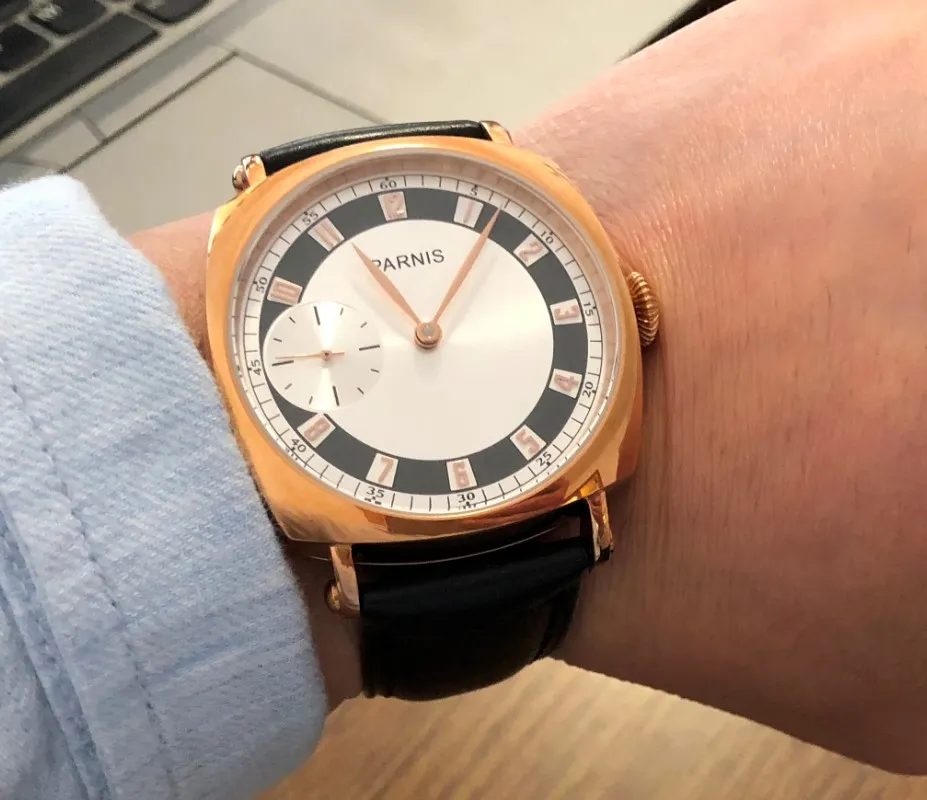 New Arrival 46mm PARNIS Big dial Asian 6497 Mechanical movement Rose gold case men's watch Top Brand Luxury GR53-21
New Arrival 46mm PARNIS Big dial Asian 6497 Mechanical movement Rose gold case men's watch Top Brand Luxury GR53-21
