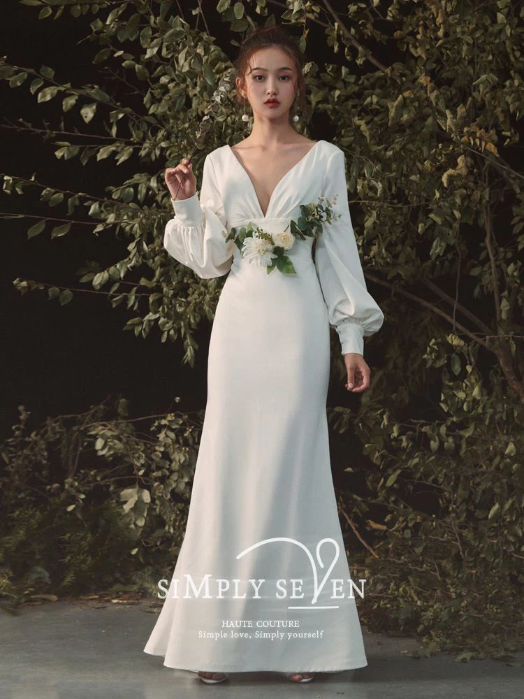 KADIER NOVIAS Long Sleeves Boho White Satin Mermaid Wedding Dresses 2022 V Neck Arabic Vestidos De Novia
KADIER NOVIAS Long Sleeves Boho White Satin Mermaid Wedding Dresses 2022 V Neck Arabic Vestidos De Novia